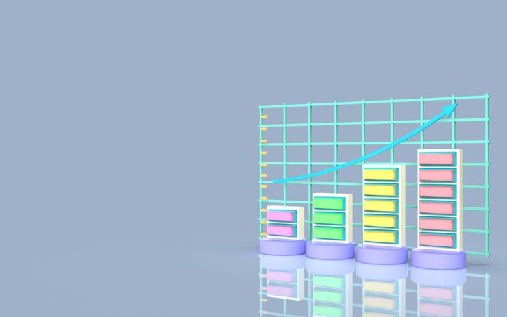 Foto representación 3d del concepto de gráfico de barras de marketing digital de redes sociales