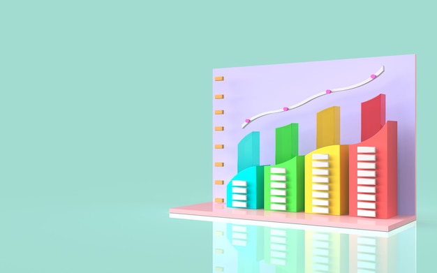 Foto representación 3d del concepto de gráfico de barras de marketing digital de redes sociales