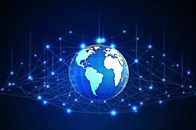 Representación 3D del concepto de red global en la Tierra Punto del mapa mundial Análisis de Big Data y concepto de negocio Composición de punto y línea del mapa mundial concepto de negocio global generar ai