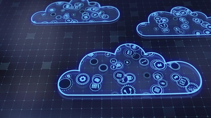 Foto representación 3d del concepto de tecnologías en la nube y procesamiento de datos del servidor