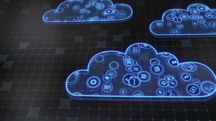 Foto representación 3d del concepto de tecnologías en la nube y procesamiento de datos del servidor