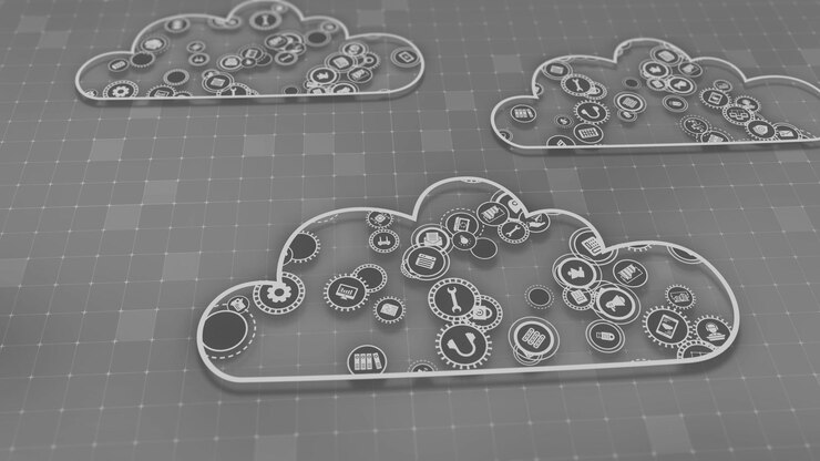Foto representación 3d del concepto de tecnologías en la nube y procesamiento de datos del servidor