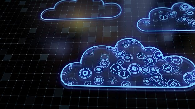 Foto representación 3d del concepto de tecnologías en la nube y procesamiento de datos del servidor