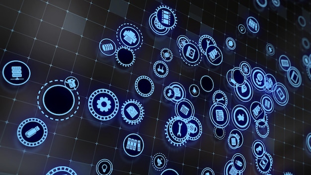 Representación 3D del concepto de tecnologías en la nube y procesamiento de datos del servidor