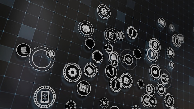 Representación 3D del concepto de tecnologías en la nube y procesamiento de datos del servidor