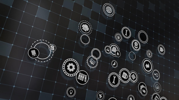 Representación 3D del concepto de tecnologías en la nube y procesamiento de datos del servidor
