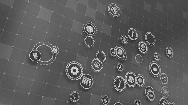 Representación 3D del concepto de tecnologías en la nube y procesamiento de datos del servidor