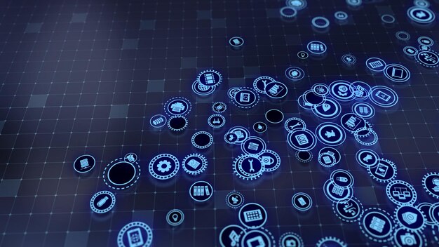 Representación 3D del concepto de tecnologías en la nube y procesamiento de datos del servidor