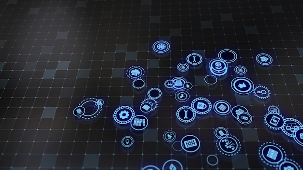 Representación 3D del concepto de tecnologías en la nube y procesamiento de datos del servidor