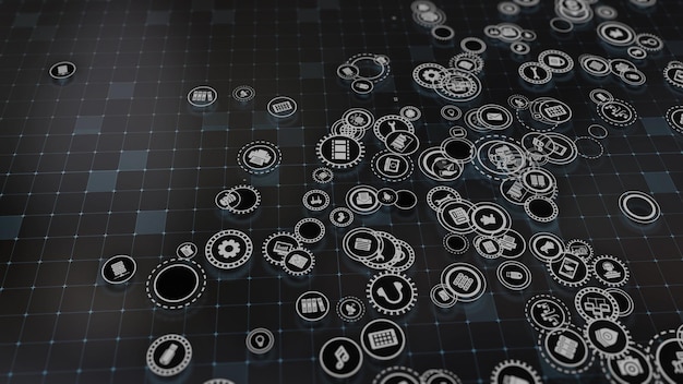 Representación 3D del concepto de tecnologías en la nube y procesamiento de datos del servidor