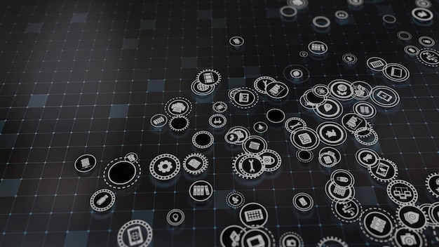 Representación 3D del concepto de tecnologías en la nube y procesamiento de datos del servidor