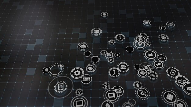 Representación 3D del concepto de tecnologías en la nube y procesamiento de datos del servidor