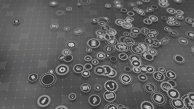 Representación 3D del concepto de tecnologías en la nube y procesamiento de datos del servidor