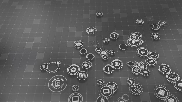 Representación 3D del concepto de tecnologías en la nube y procesamiento de datos del servidor