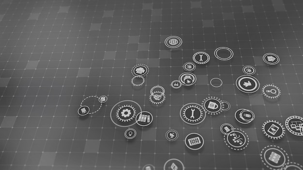 Representación 3D del concepto de tecnologías en la nube y procesamiento de datos del servidor