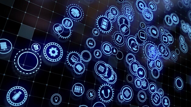 Representación 3D del concepto de tecnologías en la nube y procesamiento de datos del servidor