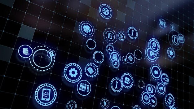 Representación 3D del concepto de tecnologías en la nube y procesamiento de datos del servidor