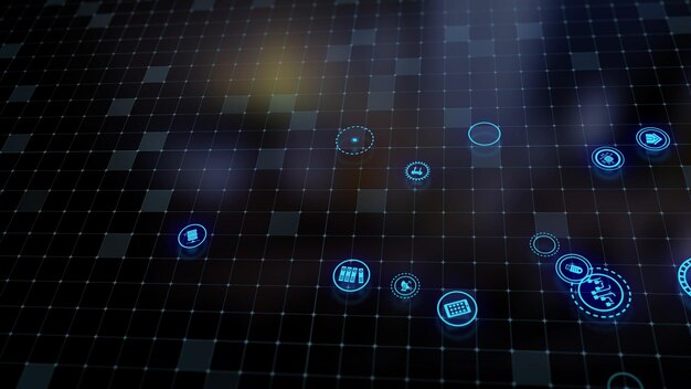 Representación 3D del concepto de tecnologías en la nube y procesamiento de datos del servidor