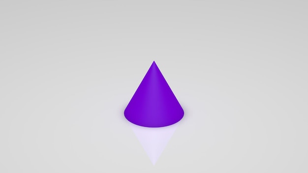 Representación 3D, un cono violeta sobre un fondo blanco.