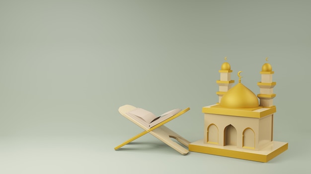 Representación 3d del Corán y la mezquita