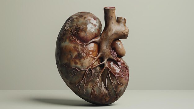 Foto una representación 3d de un corazón el corazón es marrón y cubierto de arrugas