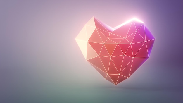 Representación 3d de corazón polivinílico bajo enamorado o concepto de tecnología digital