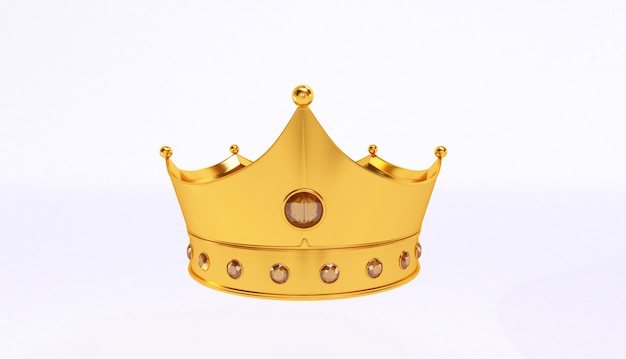 Representación 3D de la corona de oro aislada sobre fondo blanco.