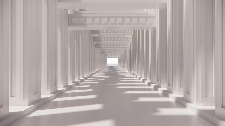 Representación 3D de corredor blanco con concepto clásico