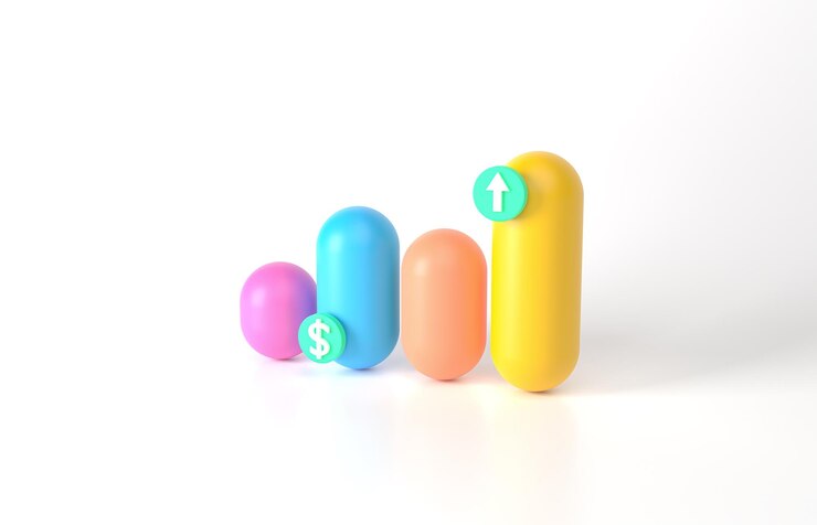 Foto representación 3d crecimiento mínimo o aumento del concepto éxito en el logro o la meta motivación empresarial gráfico infográfico cilindros de colores pastel sobre fondo blanco planificación de objetivos mínima moderna