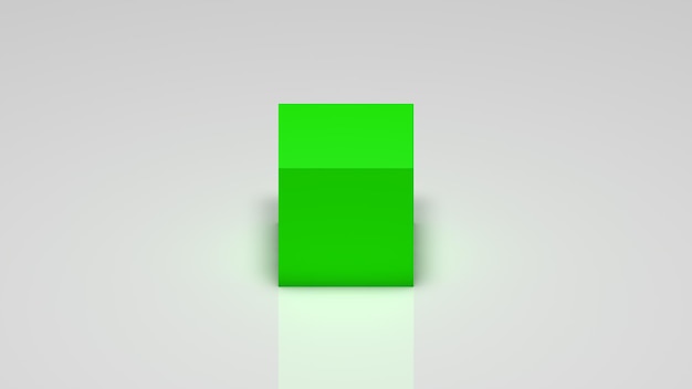 Representación 3D, un cubo verde sobre un fondo blanco.