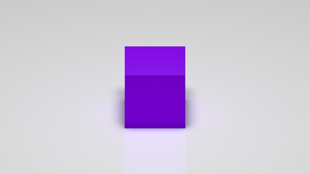 Representación 3D, un cubo violeta sobre un fondo blanco.
