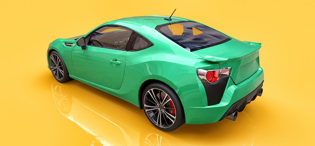 Representación 3d de cupé de coche deportivo pequeño verde