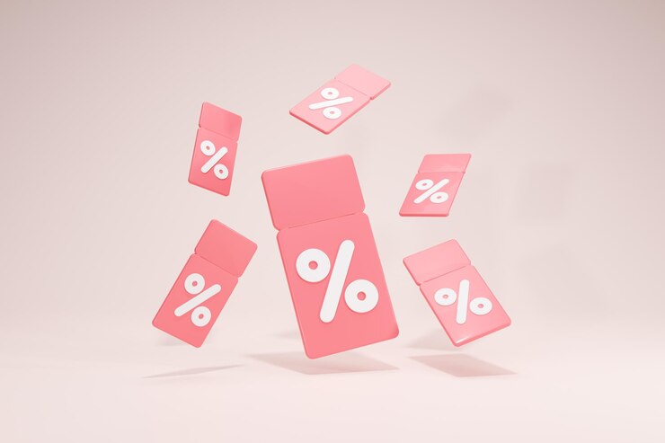 Representación 3D Cupón Venta Promoción Icono Símbolos Fondo de color rosa Vista frontal