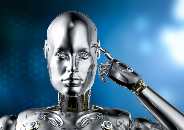 Foto representación 3d cyborg femenino metálico o pensamiento robot