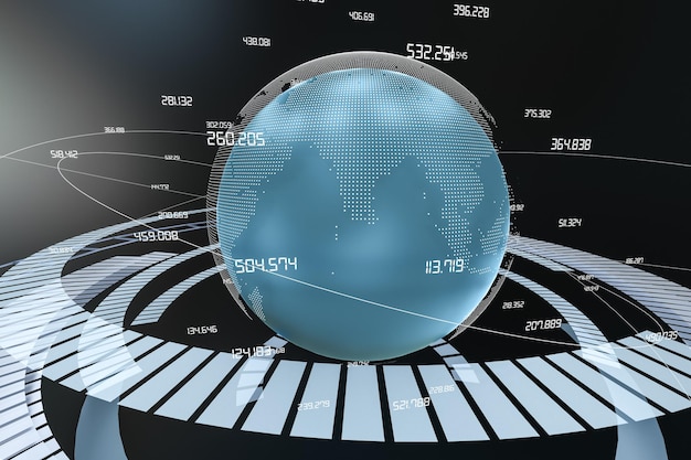 Representación 3d de datos y gráficos terrestres con elementos HUD