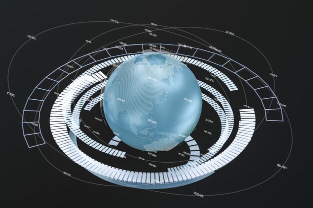 Representación 3d de datos y gráficos terrestres con elementos HUD
