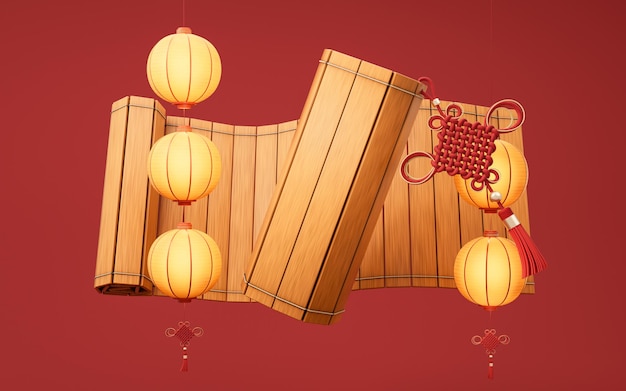 Representación 3d de deslizamiento de bambú antiguo chino retro