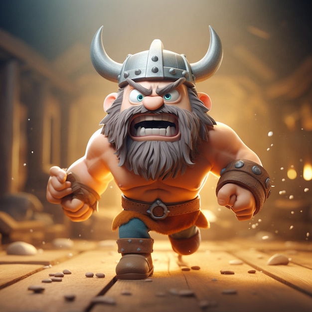 Representación 3D de dibujos animados de vikingo