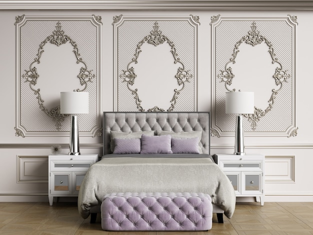 Representación 3d del diseño interior del dormitorio clásico