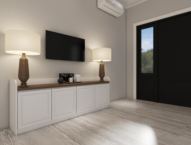 Representación 3D del diseño interior del gabinete simple y minimalista