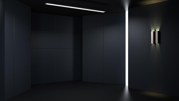 Representación 3D diseño minimalista y moderno sala de estudio espacio fondo iluminación de bajo perfil