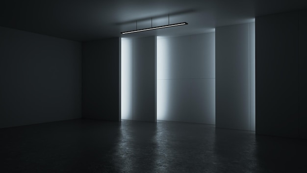 Representación 3D diseño minimalista y moderno sala de estudio espacio fondo iluminación de bajo perfil
