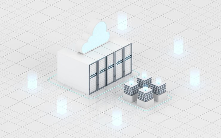 Foto representación 3d de dispositivos de información y computación en la nube
