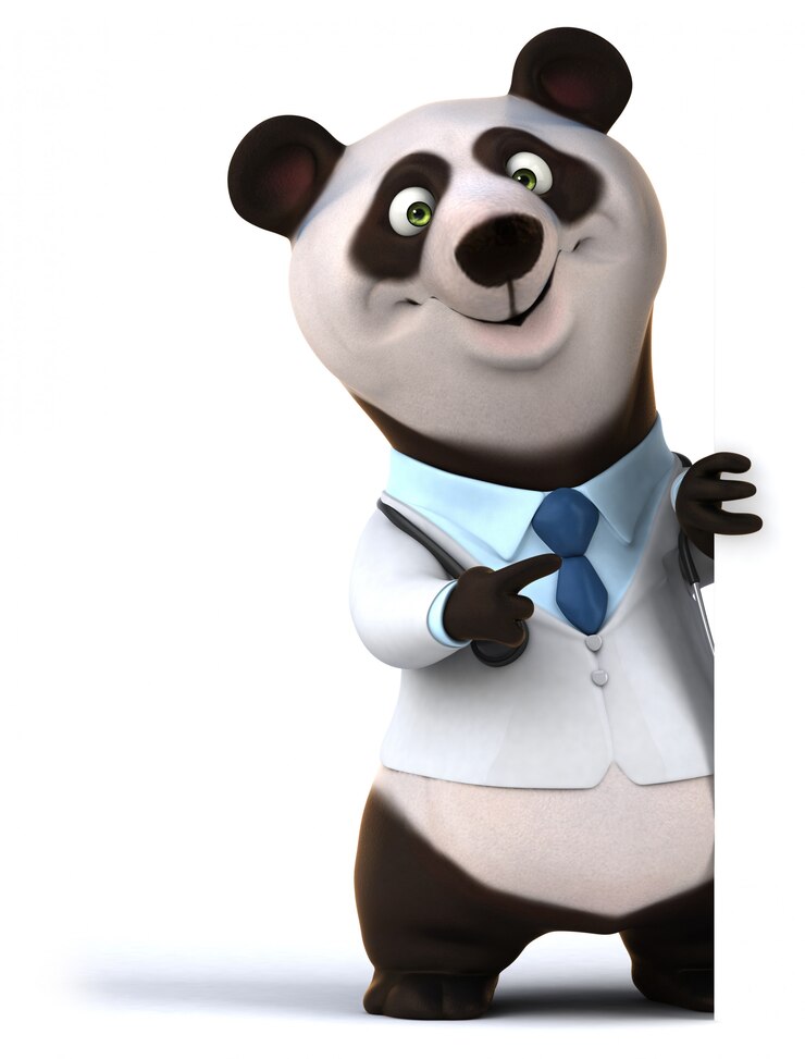 Foto representación 3d del divertido oso panda en traje de médico