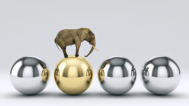 Representación 3D de elefante y bola