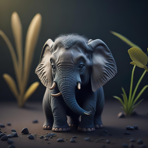 Una representación en 3D de un elefante con un fondo negro.