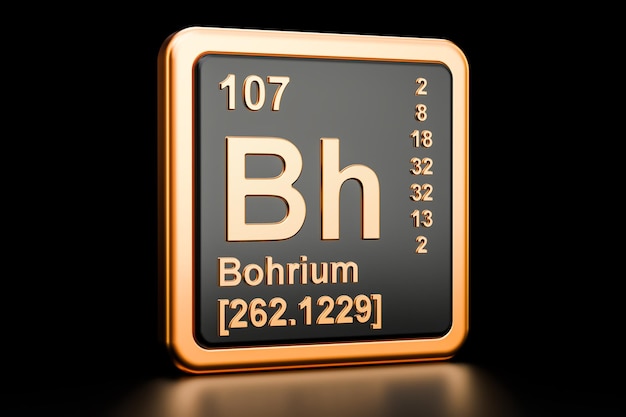Foto representación 3d del elemento químico bohrio bh