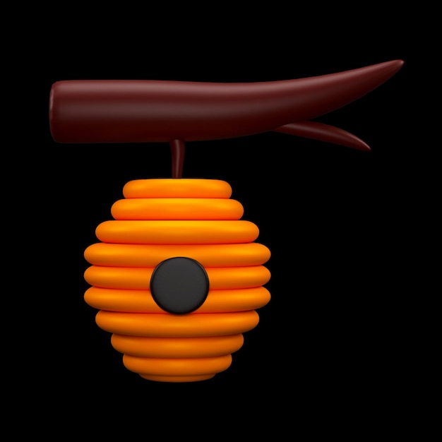 Representación 3D del elemento de rama de colmena en color naranja y marrón