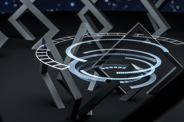 Representación 3d de elementos de polígono creativo oscuro