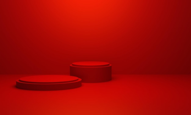 Representación 3d de la escena de fondo geométrico abstracto rojo para la sala de exposición de tecnología publicitaria